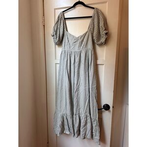 Elegant Gingham Puff Sleeve Maxi Dress